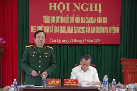 Đảng ủy Quân sự huyện Cam Lộ tổ chức hội nghị Thông qua dự thảo kết quả kiểm tra của đoàn kiểm tra theo Quyết định số 1288- QĐ/HU, ngày 27/10/2023 của Ban Thường vụ Huyện ủy